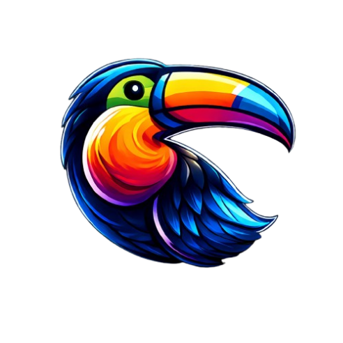 An illustration of a Tucano bird showing vibrant colors like yellow, orange, blue, green, and black.